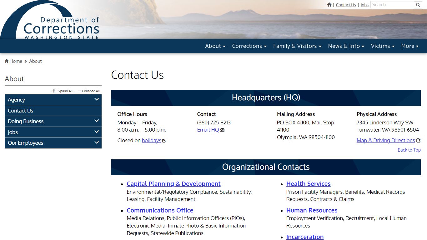 Contact Us | Washington State Department of Corrections