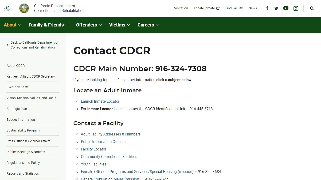 Contact CDCR - California Department of Corrections and Rehabilitation